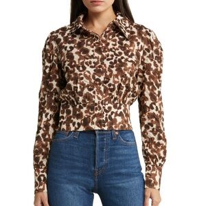 Baum und Pferdgarten Malika Animal Print flower brown, button up shirt, size 6